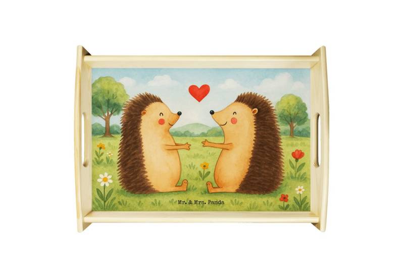 Mr. & Mrs. Panda Tablett Igel Liebe Design, Tablett, Weiß, bett tablett, betttablett, Freund, Echtholz lasiert, (Packung, 1-tlg) von Mr. & Mrs. Panda