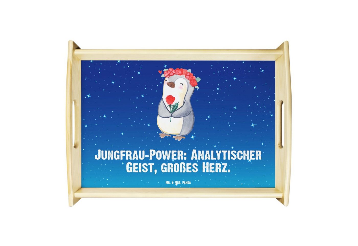 Mr. & Mrs. Panda Tablett Jungfrau Astrologie - Sternenhimmel Blau - Geschenk, Dekotablett, Hol, Echtholz lasiert, (1-tlg), Anti-Rutsch Pads von Mr. & Mrs. Panda