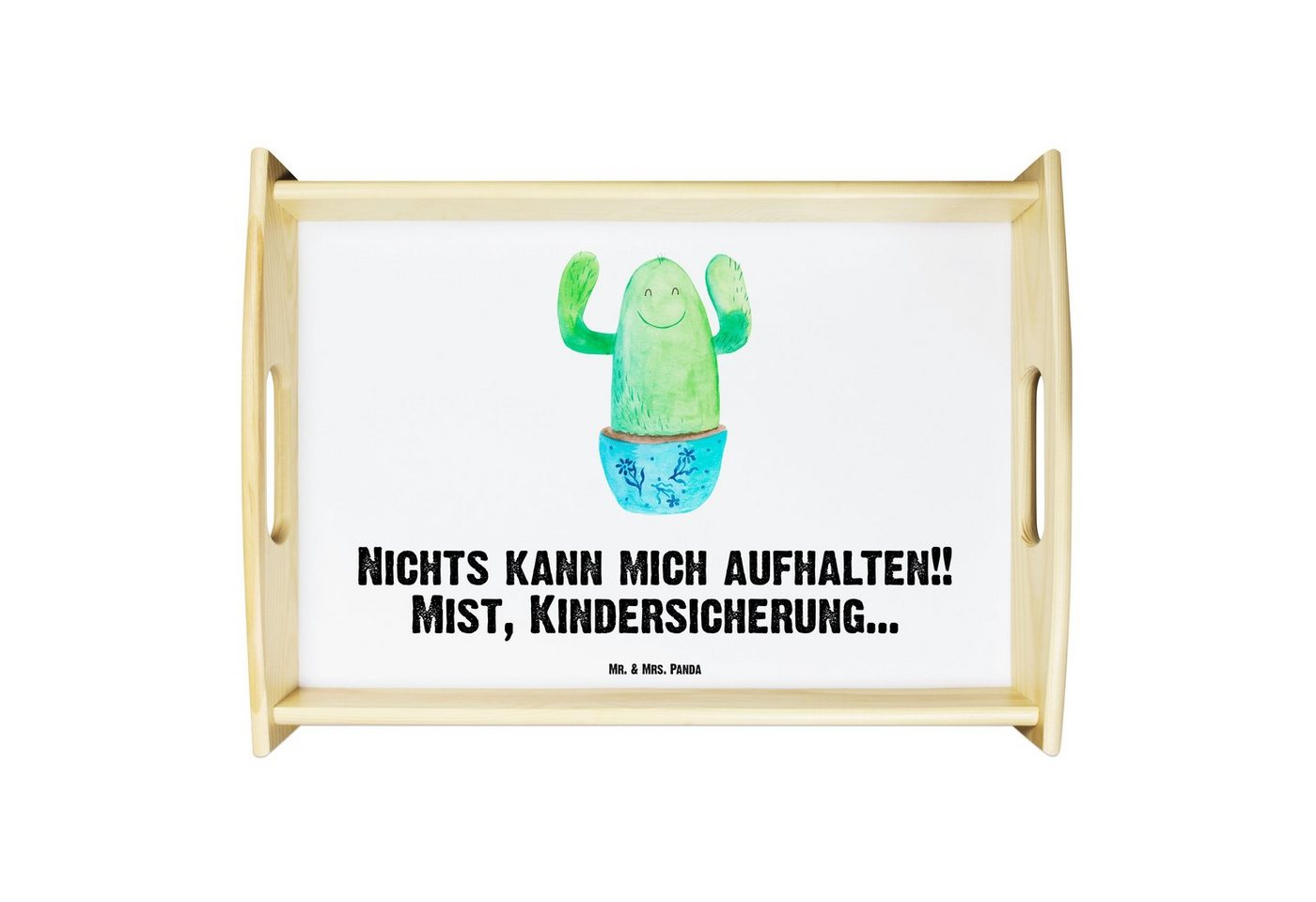 Mr. & Mrs. Panda Tablett Kaktus Happy - Weiß - Geschenk, Familie, Küchentablett, lustig, Dekot, Echtholz lasiert, (1-tlg), Kratzfeste Oberfläche von Mr. & Mrs. Panda