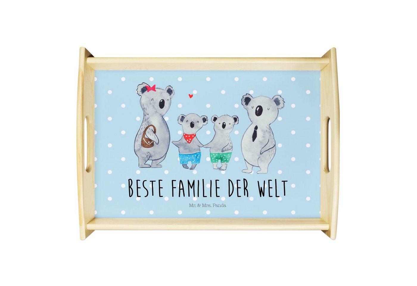 Mr. & Mrs. Panda Tablett Koala Familie zwei - Blau Pastell - Geschenk, Bruder, Familienleben, Echtholz lasiert, (1-tlg), Anti-Rutsch Pads von Mr. & Mrs. Panda