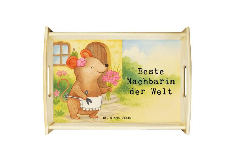 Mr. & Mrs. Panda Tablett Maus Beste Nachbarin der Welt Design, betttablett, Weiß, Dankeschön, Echtholz lasiert, (Packung, 1-tlg) von Mr. & Mrs. Panda