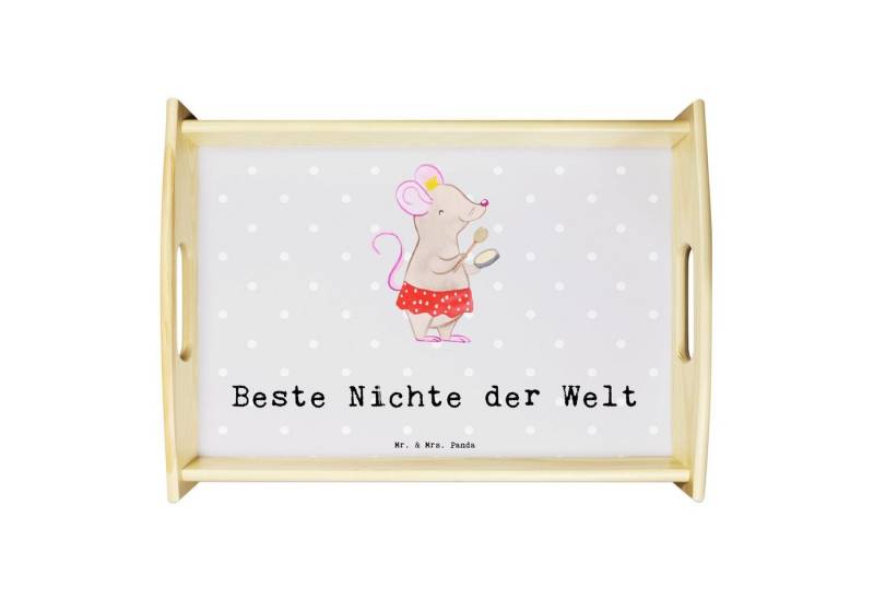 Mr. & Mrs. Panda Tablett Maus Beste Nichte der Welt, Tablett, Grau Pastell, kaffeetablett, Tab, Echtholz lasiert, (Packung, 1-tlg) von Mr. & Mrs. Panda