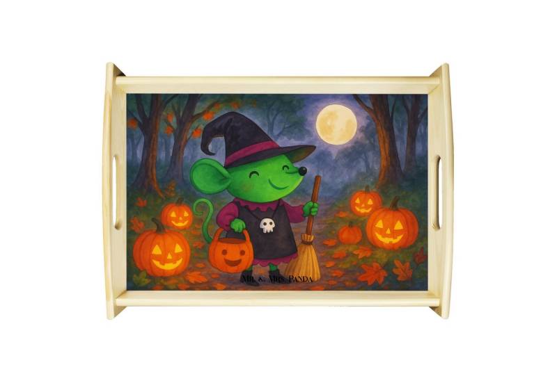 Mr. & Mrs. Panda Tablett Maus Hexe Design, Tablett, Weiß, sofatablett, betttablett, Tablett, D, Echtholz lasiert, (Packung, 1-tlg) von Mr. & Mrs. Panda