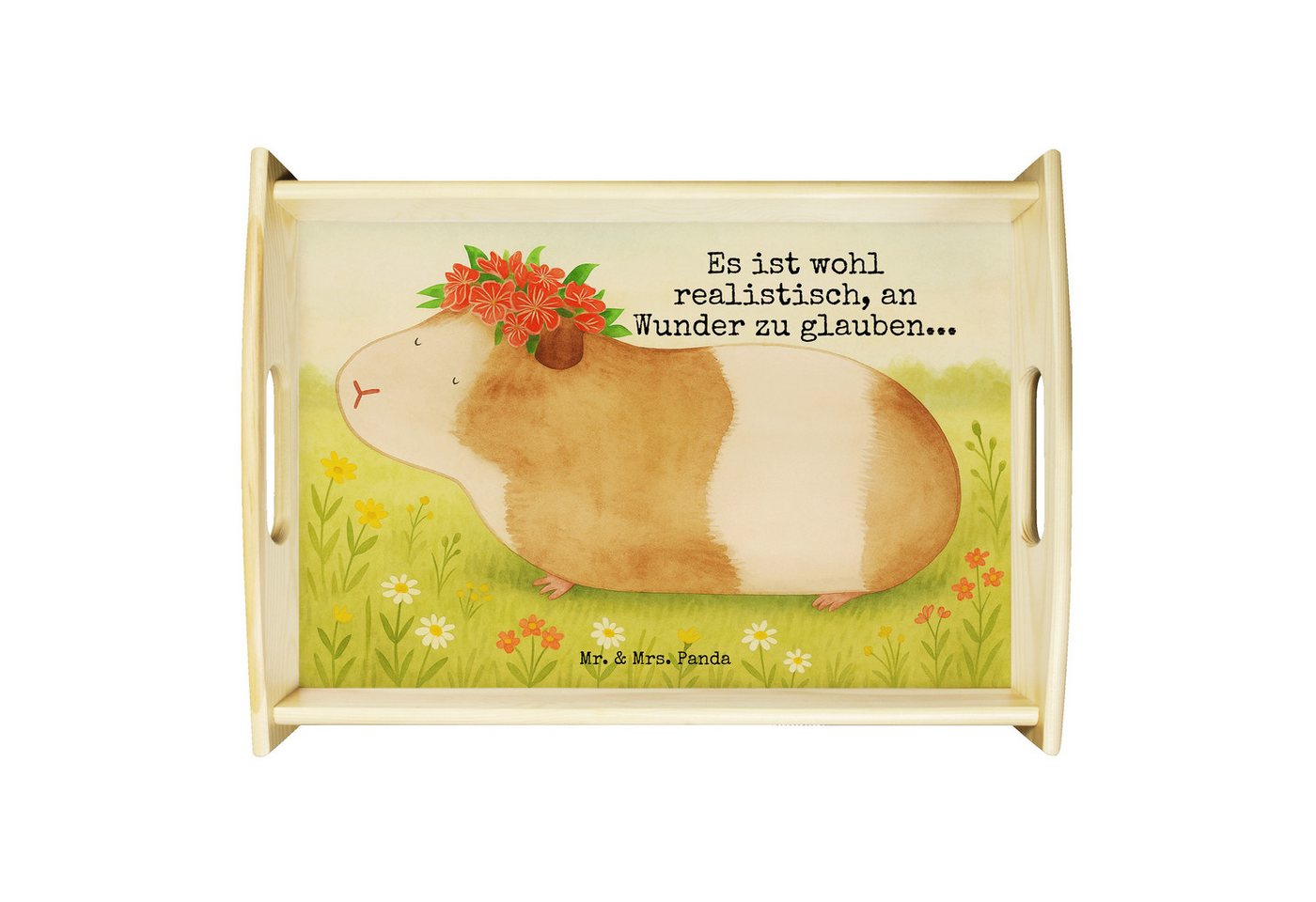 Mr. & Mrs. Panda Tablett Meerschweinchen Weisheit Design, Tablett, Weiß, betttablett, Motivati, Echtholz lasiert, (Packung, 1-tlg) von Mr. & Mrs. Panda