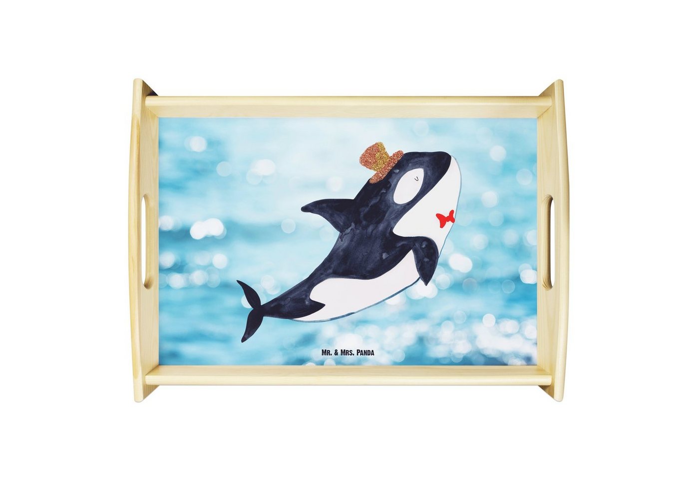 Mr. & Mrs. Panda Tablett Orca Zylinder - Oceanblue - Geschenk, Narwal, Tablett, Holztablett, M, Echtholz lasiert, (1-tlg), Kratzfeste Oberfläche von Mr. & Mrs. Panda