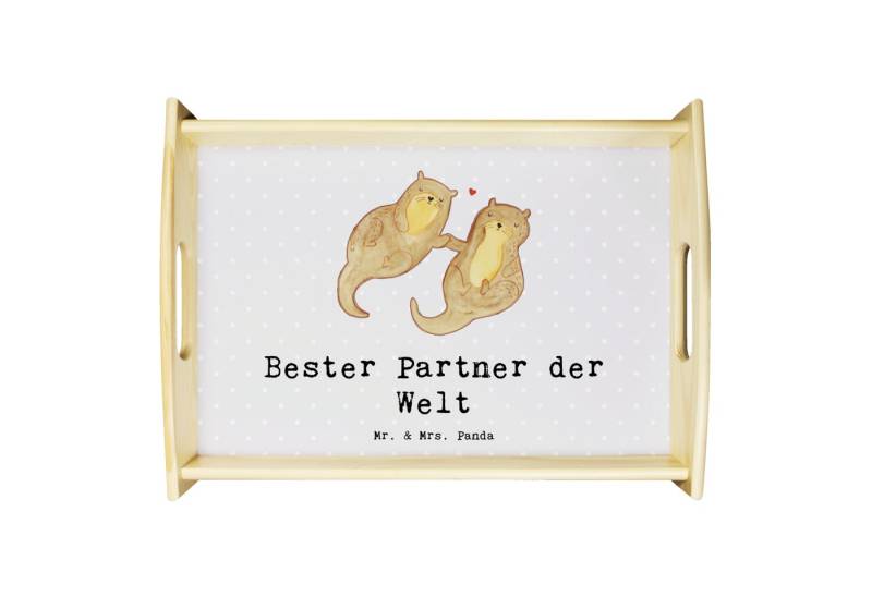 Mr. & Mrs. Panda Tablett Otter Bester Partner der Welt, Tablett, Grau Pastell, Freund, Tablett, Echtholz lasiert, (Packung, 1-tlg) von Mr. & Mrs. Panda