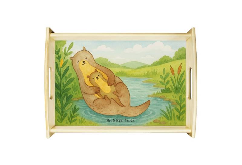 Mr. & Mrs. Panda Tablett Otter Kind Design, Tablett, Weiß, Baby, betttablett, Familie, Servier, Echtholz lasiert, (Packung, 1-tlg) von Mr. & Mrs. Panda