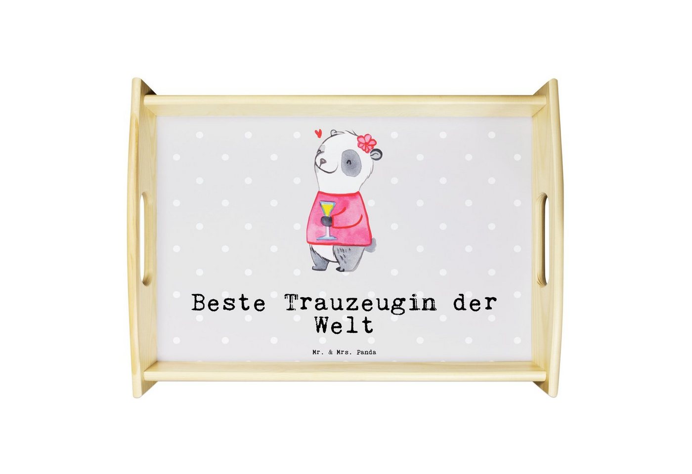 Mr. & Mrs. Panda Tablett Panda Beste Trauzeugin der Welt - Grau Pastell - Geschenk, Holztablet, Echtholz lasiert, (1-tlg), Kratzfeste Oberfläche von Mr. & Mrs. Panda