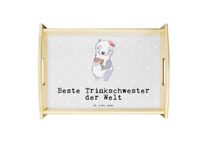 Mr. & Mrs. Panda Tablett Panda Beste Trinkschwester der Welt - Grau Pastell - Geschenk, Küchen, Echtholz lasiert, (Packung, 1-tlg., Panda Beste Trinkschwester der Welt), Elegantes Design von Mr. & Mrs. Panda