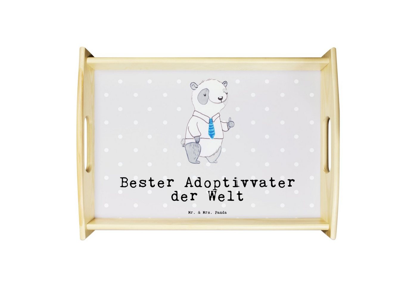 Mr. & Mrs. Panda Tablett Panda Bester Adoptivvater der Welt - Grau Pastell - Geschenk, Adoptiv, Echtholz lasiert, (1-tlg), Anti-Rutsch Pads von Mr. & Mrs. Panda