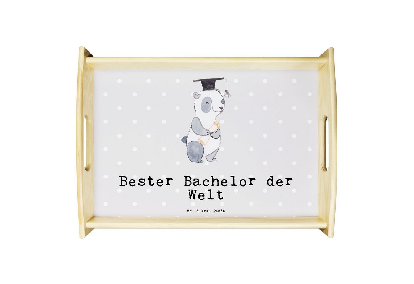 Mr. & Mrs. Panda Tablett Panda Bester Bachelor der Welt - Grau Pastell - Geschenk, witzig, Hol, Echtholz lasiert, (1-tlg) von Mr. & Mrs. Panda