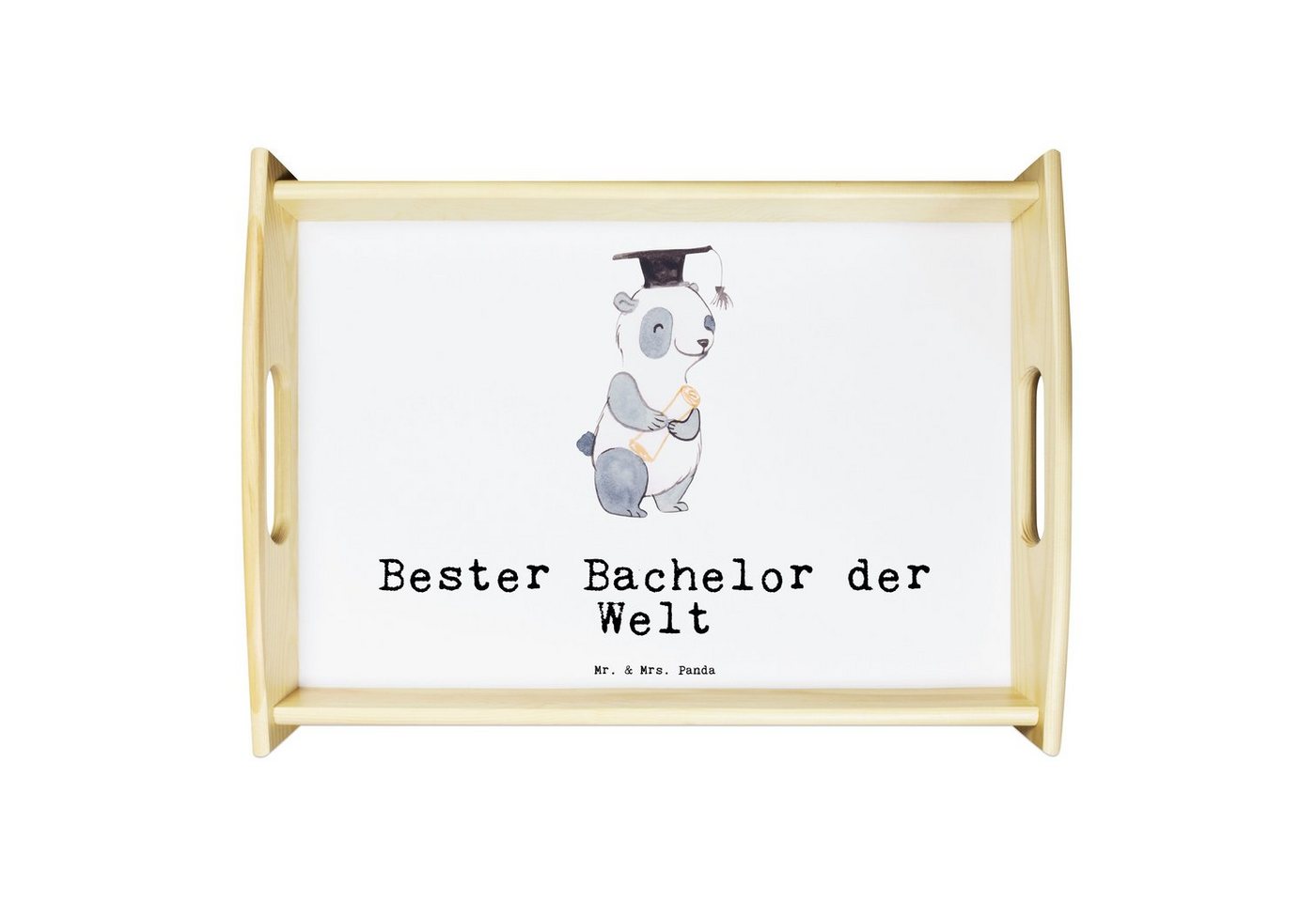 Mr. & Mrs. Panda Tablett Panda Bester Bachelor der Welt - Weiß - Geschenk, Frühstückstablett, Echtholz lasiert, (1-tlg), Kratzfeste Oberfläche von Mr. & Mrs. Panda