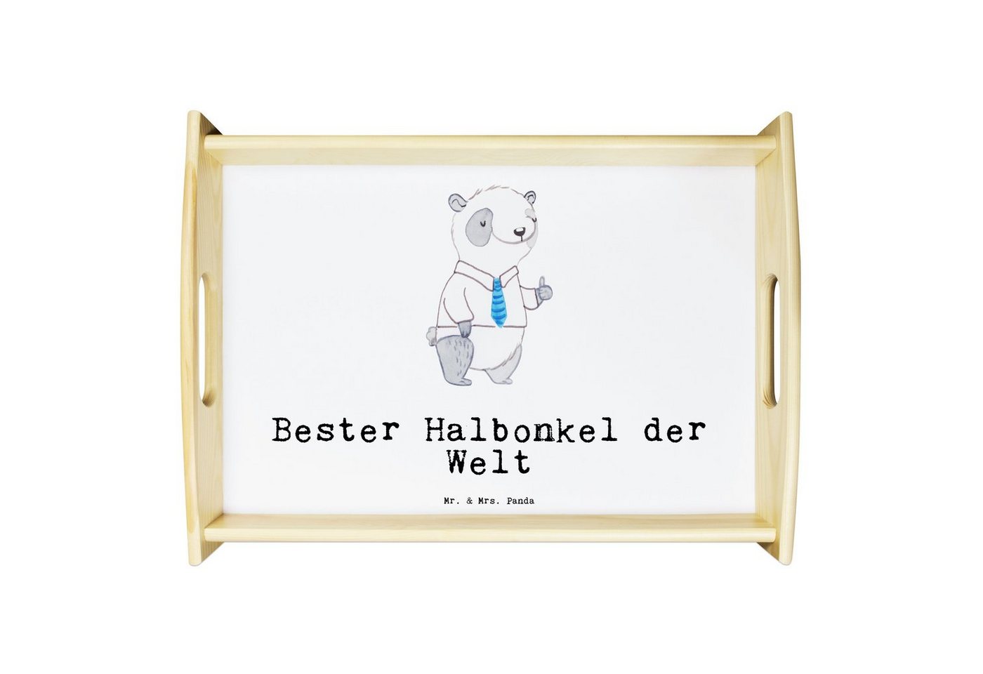 Mr. & Mrs. Panda Tablett Panda Bester Halbonkel der Welt - Weiß - Geschenk, Kleinigkeit, Table, Echtholz lasiert, (1-tlg), Kratzfeste Oberfläche von Mr. & Mrs. Panda