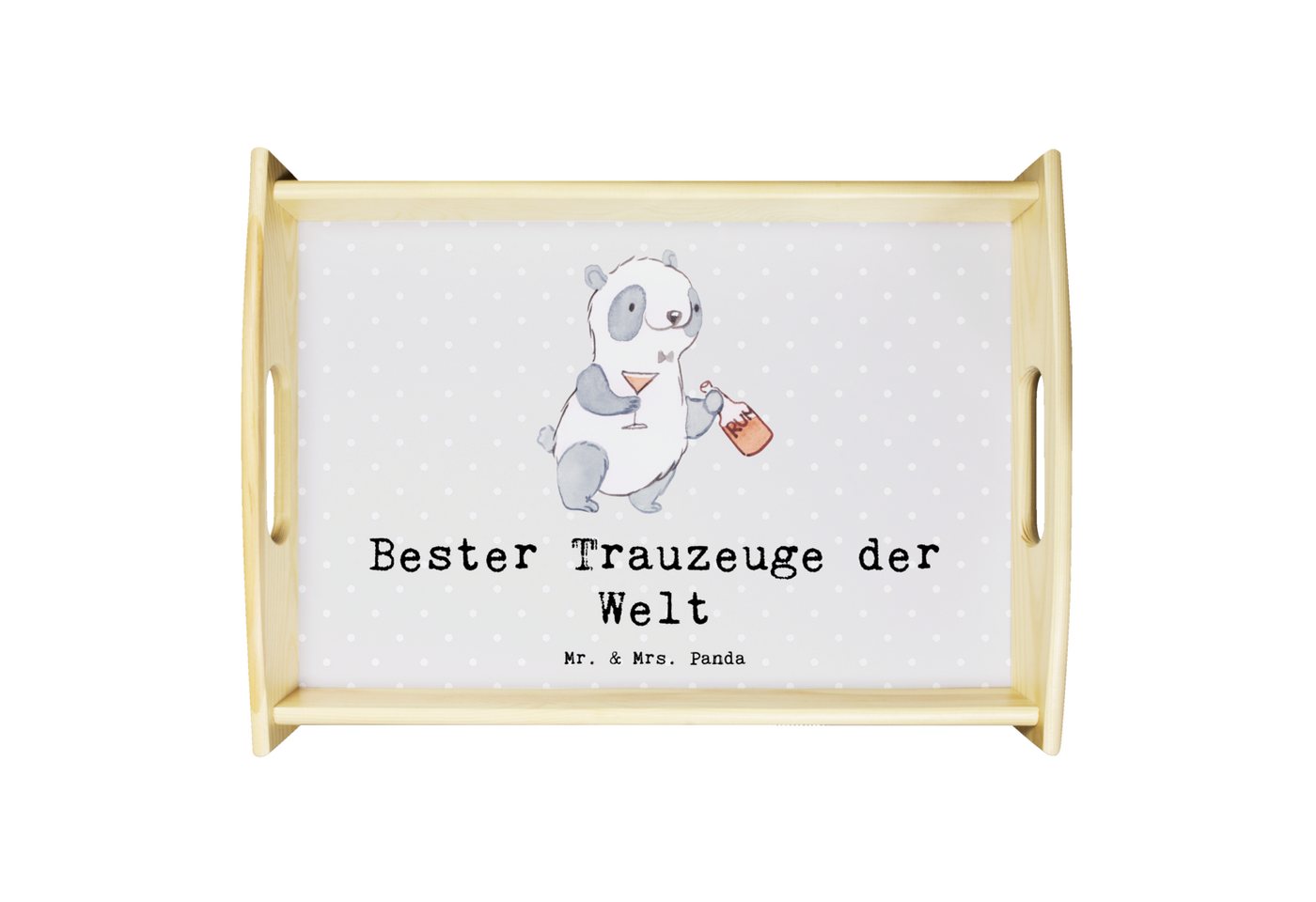 Mr. & Mrs. Panda Tablett Panda Bester Trauzeuge der Welt - Grau Pastell - Geschenk, Serviertab, Echtholz lasiert, (Packung, 1-tlg., Panda Bester Trauzeuge der Welt), Anti-Rutsch Pad von Mr. & Mrs. Panda