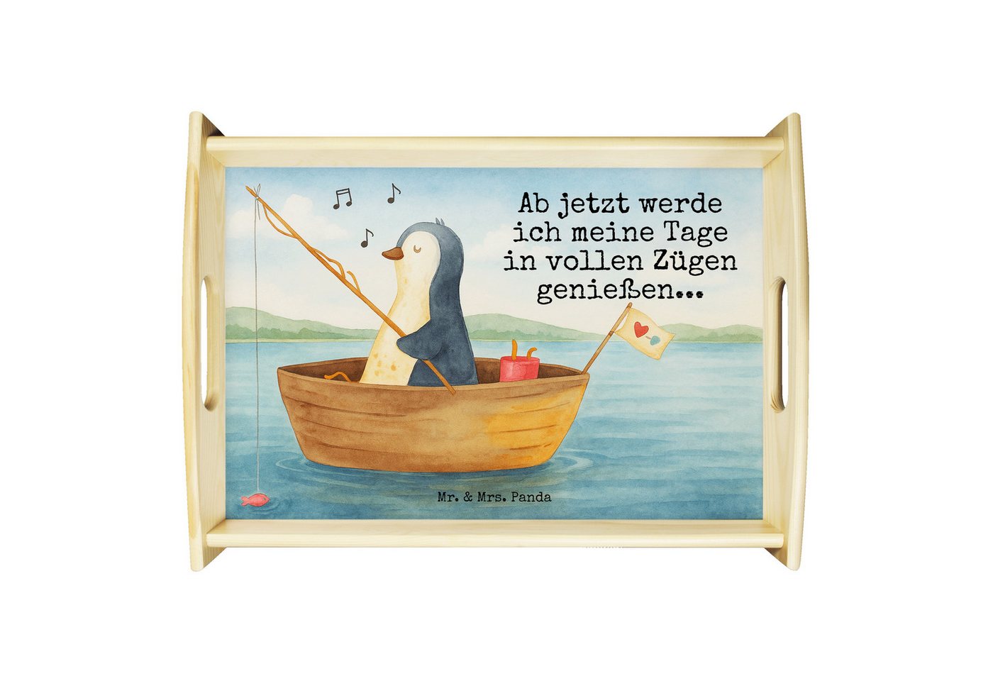 Mr. & Mrs. Panda Tablett Pinguin Angelboot Design, sofatablett, Weiß, Pinguine, betttablett, O, Echtholz lasiert, (Packung, 1-tlg) von Mr. & Mrs. Panda