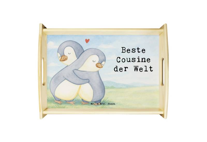 Mr. & Mrs. Panda Tablett Pinguin Beste Cousine der Welt Design, betttablett, Weiß, Tablett, Ho, Echtholz lasiert, (Packung, 1-tlg) von Mr. & Mrs. Panda