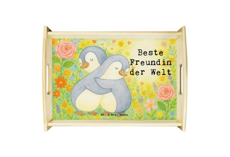Mr. & Mrs. Panda Tablett Pinguin Beste Freundin der Welt Design, betttablett, Weiß, Geschenkid, Echtholz lasiert, (Packung, 1-tlg) von Mr. & Mrs. Panda