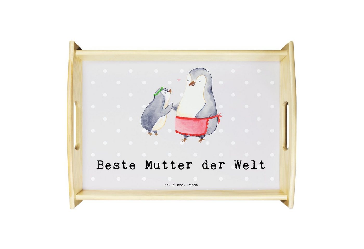 Mr. & Mrs. Panda Tablett Pinguin Beste Mutter der Welt - Grau Pastell - Geschenk, Holztablett, Echtholz lasiert, (1-tlg) von Mr. & Mrs. Panda