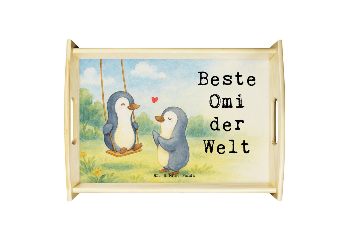 Mr. & Mrs. Panda Tablett Pinguin Beste Omi der Welt Design, betttablett, Weiß, Mitbringsel, Ho, Echtholz lasiert, (Packung, 1-tlg) von Mr. & Mrs. Panda