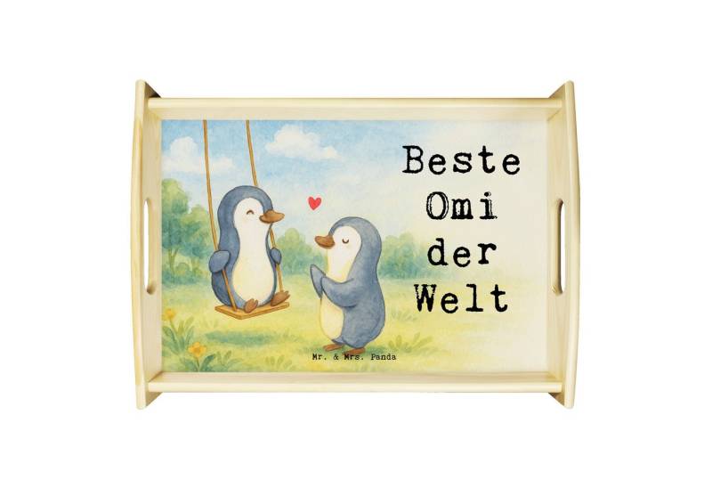 Mr. & Mrs. Panda Tablett Pinguin Beste Omi der Welt Design, betttablett, Weiß, Mitbringsel, Ho, Echtholz lasiert, (Packung, 1-tlg) von Mr. & Mrs. Panda