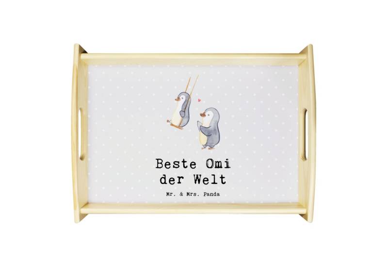 Mr. & Mrs. Panda Tablett Pinguin Beste Omi der Welt, betttablett, Grau Pastell, Kleinigkeit, G, Echtholz lasiert, (Packung, 1-tlg) von Mr. & Mrs. Panda