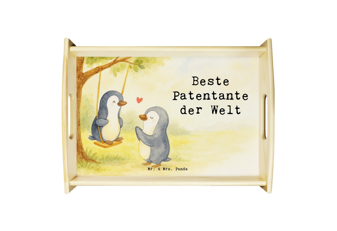 Mr. & Mrs. Panda Tablett Pinguin Beste Patentante der Welt Design, betttablett, Weiß, Servier, Echtholz lasiert, (Packung, 1-tlg) von Mr. & Mrs. Panda