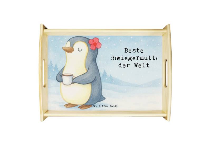 Mr. & Mrs. Panda Tablett Pinguin Beste Schwiegermutter der Welt Design, betttablett, Weiß, Sch, Echtholz lasiert, (Packung, 1-tlg) von Mr. & Mrs. Panda