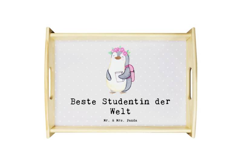 Mr. & Mrs. Panda Tablett Pinguin Beste Studentin der Welt - Grau Pastell - Geschenk, Dekotable, Echtholz lasiert, (Packung, 1-tlg., Pinguin Beste Studentin der Welt), Anti-Rutsch Pad von Mr. & Mrs. Panda