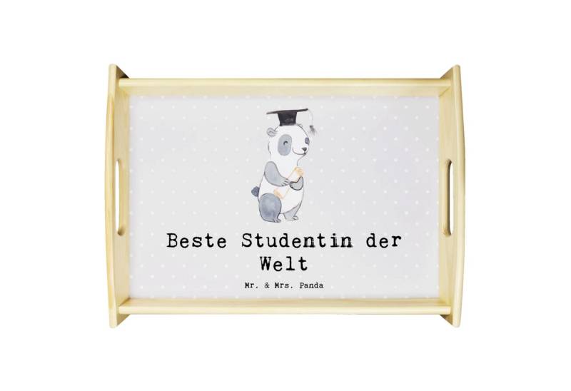 Mr. & Mrs. Panda Tablett Pinguin Beste Studentin der Welt - Grau Pastell - Geschenk, Studienab, Echtholz lasiert, (Packung, 1-tlg., Panda Beste Studentin der Welt), Elegantes Design von Mr. & Mrs. Panda