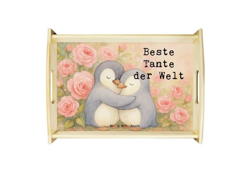 Mr. & Mrs. Panda Tablett Pinguin Beste Tante der Welt Design, betttablett, Weiß, tablett holz, Echtholz lasiert, (Packung, 1-tlg) von Mr. & Mrs. Panda