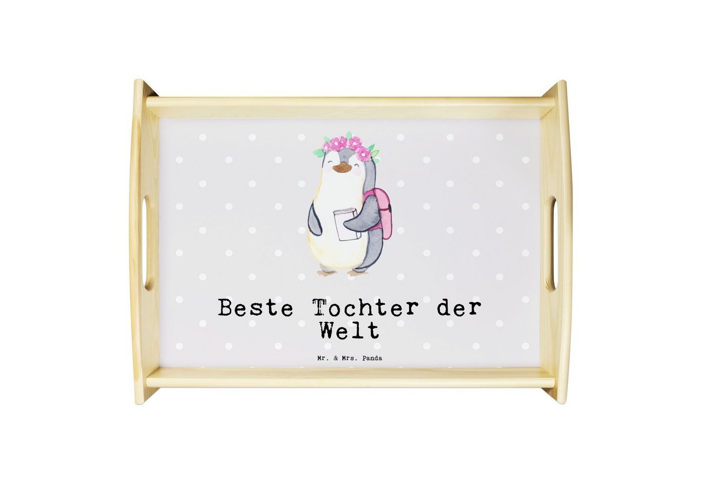 Mr. & Mrs. Panda Tablett Pinguin Beste Tochter der Welt - Grau Pastell - Geschenk, Kleine, Bel, Echtholz lasiert, (1-tlg) von Mr. & Mrs. Panda