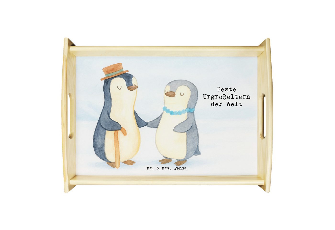Mr. & Mrs. Panda Tablett Pinguin Beste Urgroßeltern der Welt Design, betttablett, Weiß, Oma, M, Echtholz lasiert, (Packung, 1-tlg) von Mr. & Mrs. Panda