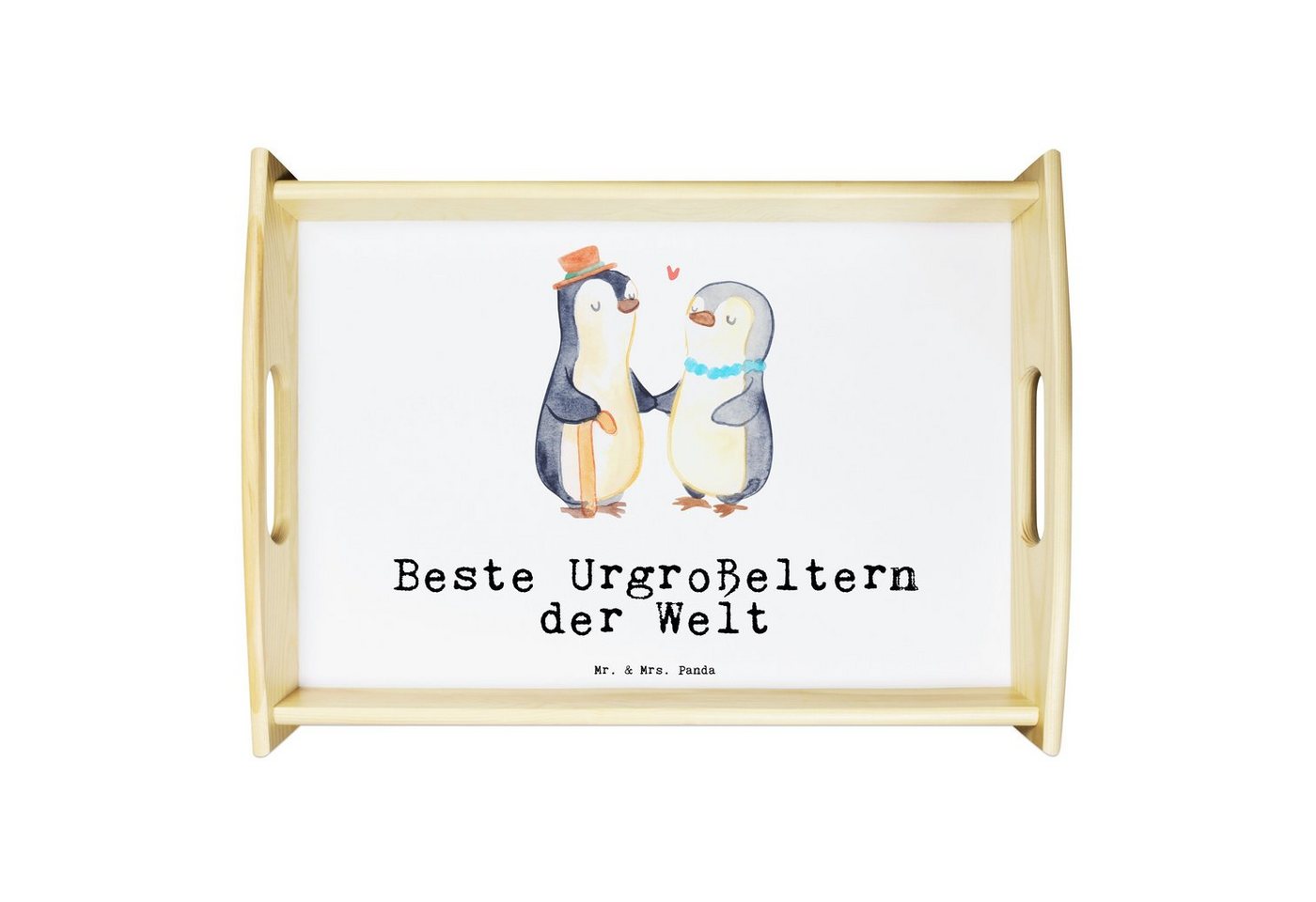 Mr. & Mrs. Panda Tablett Pinguin Beste Urgroßeltern der Welt - Weiß - Geschenk, Schenken, Küch, Echtholz lasiert, (1-tlg), Kratzfeste Oberfläche von Mr. & Mrs. Panda