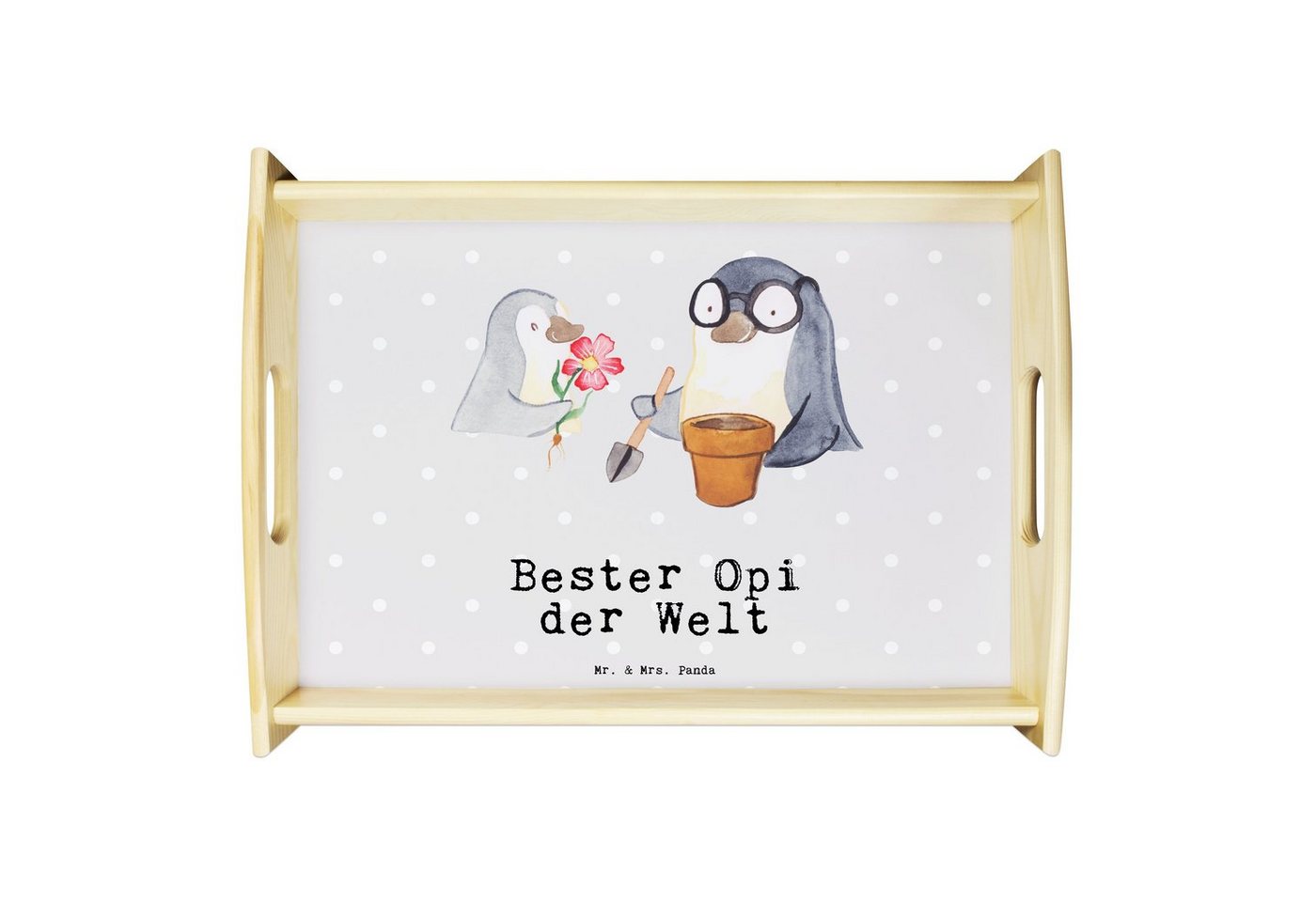 Mr. & Mrs. Panda Tablett Pinguin Bester Opi der Welt - Grau Pastell - Geschenk, Geschenktipp, Echtholz lasiert, (1-tlg), Kratzfeste Oberfläche von Mr. & Mrs. Panda