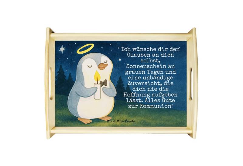 Mr. & Mrs. Panda Tablett Pinguin Kommunion Design, tablett aus holz, Weiß, holz, Geschenk, Son, Echtholz lasiert, (Packung, 1-tlg) von Mr. & Mrs. Panda