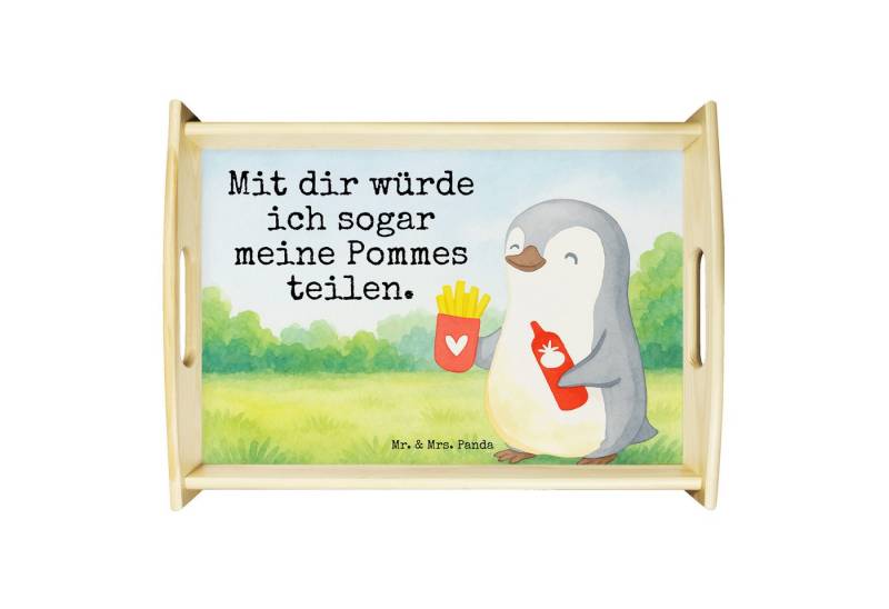 Mr. & Mrs. Panda Tablett Pinguin Pommes Design, betttablett, Weiß, Geschenk für Frauen, Freund, Echtholz lasiert, (Packung, 1-tlg) von Mr. & Mrs. Panda