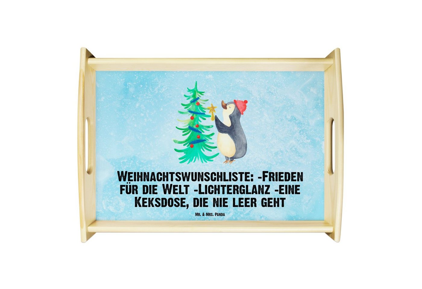 Mr. & Mrs. Panda Tablett Pinguin Weihnachtsbaum - Eisblau - Geschenk, Advent, Weihnachten, Tab, Echtholz lasiert, (1-tlg), Anti-Rutsch Pads von Mr. & Mrs. Panda