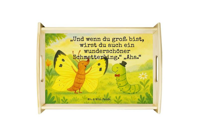 Mr. & Mrs. Panda Tablett Raupe Schmetterling Design, Holztablett, Weiß, Hut, Serviertablett, T, Echtholz lasiert, (Packung, 1-tlg) von Mr. & Mrs. Panda
