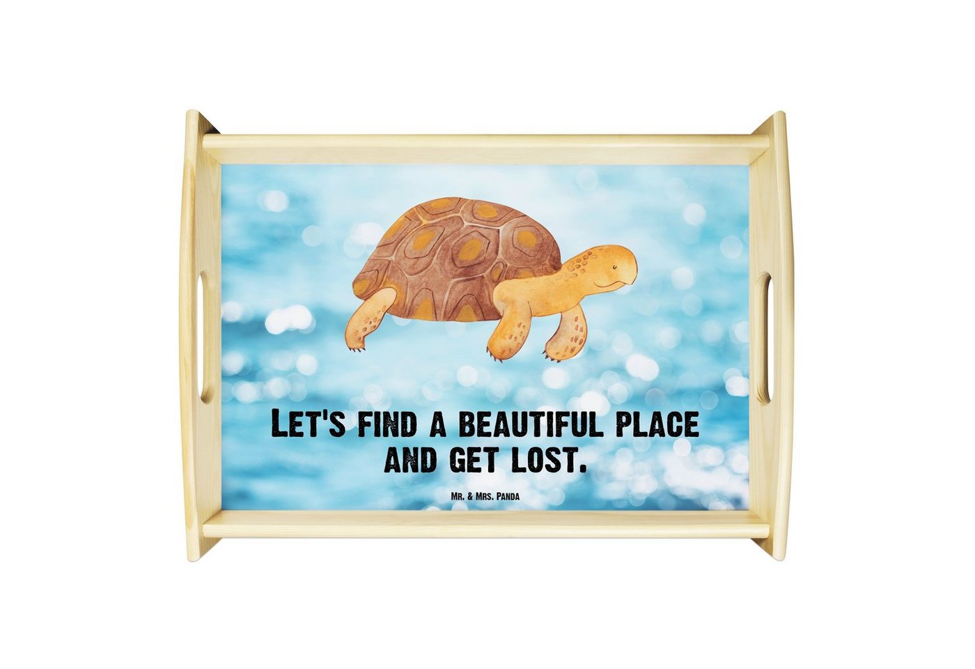 Mr. & Mrs. Panda Tablett Schildkröte Marschieren - Oceanblue - Geschenk, Inspiration, Tablett, Echtholz lasiert, (1-tlg), Kratzfeste Oberfläche von Mr. & Mrs. Panda