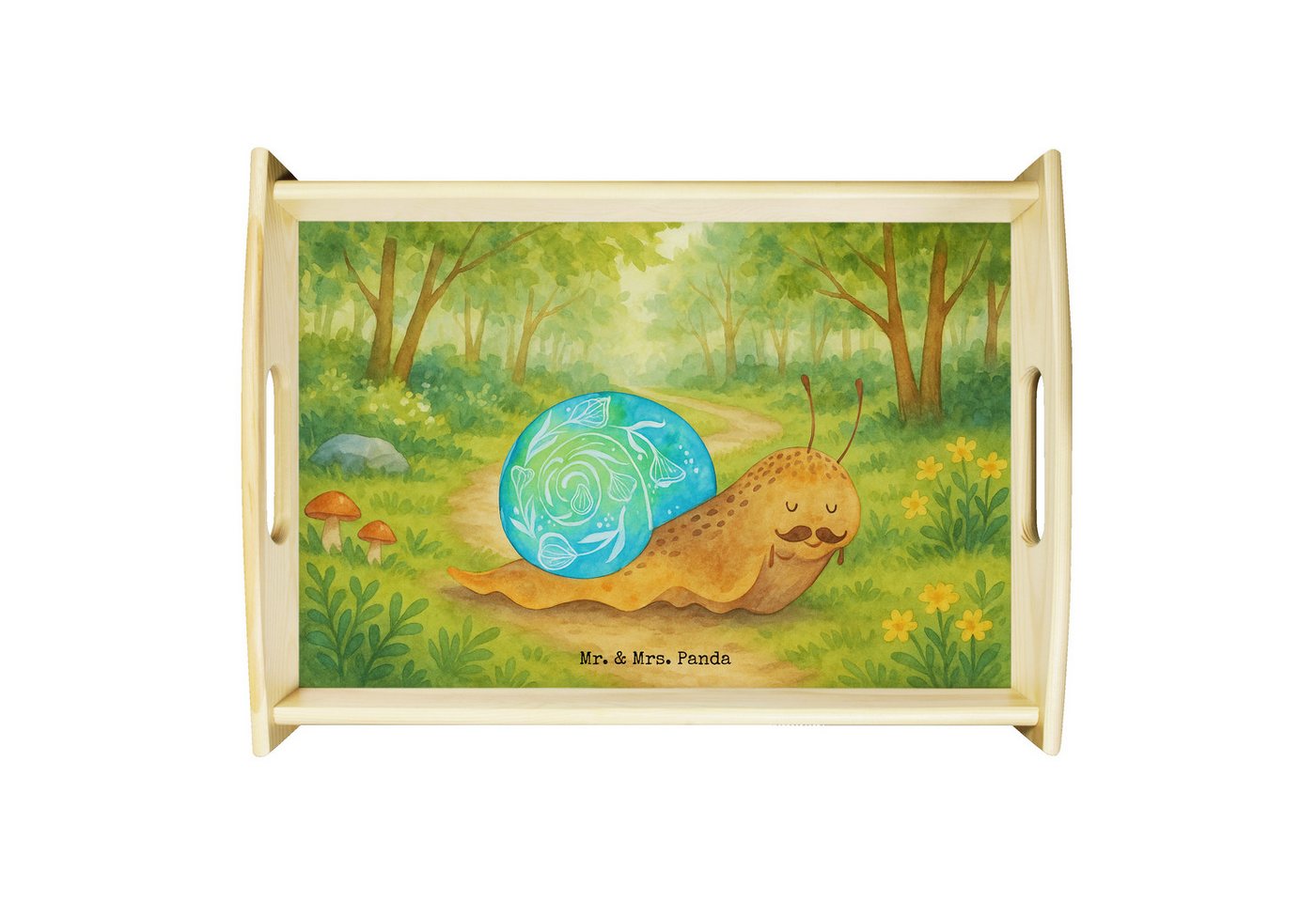 Mr. & Mrs. Panda Tablett Schnecke Sir Design, betttablett, Weiß, Holztablett, Lebenszeit, Schn, Echtholz lasiert, (Packung, 1-tlg) von Mr. & Mrs. Panda