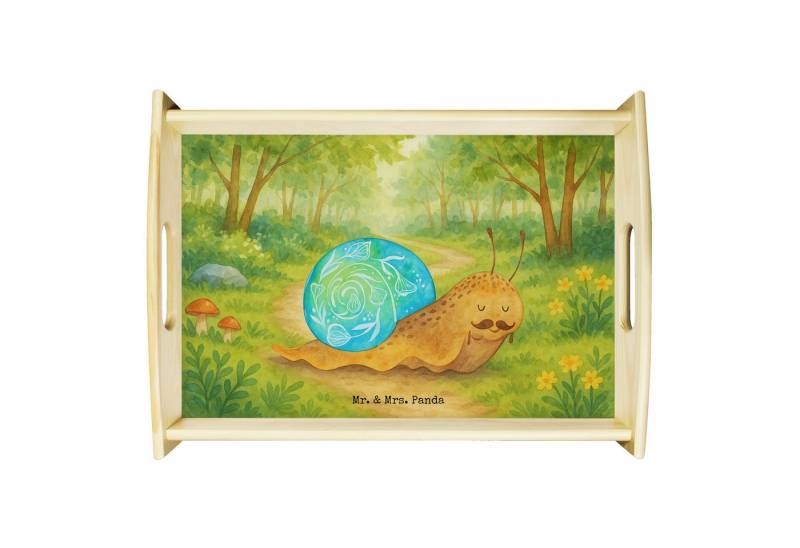 Mr. & Mrs. Panda Tablett Schnecke Sir Design, betttablett, Weiß, Holztablett, Lebenszeit, Schn, Echtholz lasiert, (Packung, 1-tlg) von Mr. & Mrs. Panda