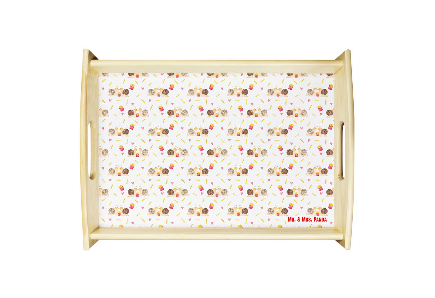 Mr. & Mrs. Panda Tablett Schnecken Liebe - Weiß - Geschenk, Frühstückstablett, zufrieden, Holz, Echtholz lasiert, (1-tlg), Kratzfeste Oberfläche von Mr. & Mrs. Panda