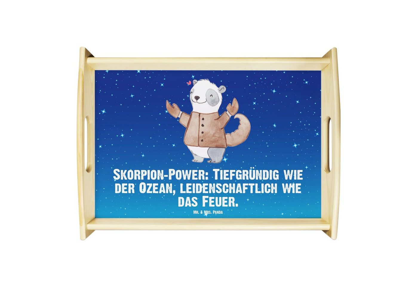 Mr. & Mrs. Panda Tablett Skorpion Astrologie - Sternenhimmel Blau - Geschenk, Geburtstagsgesch, Echtholz lasiert, (1-tlg), Anti-Rutsch Pads von Mr. & Mrs. Panda