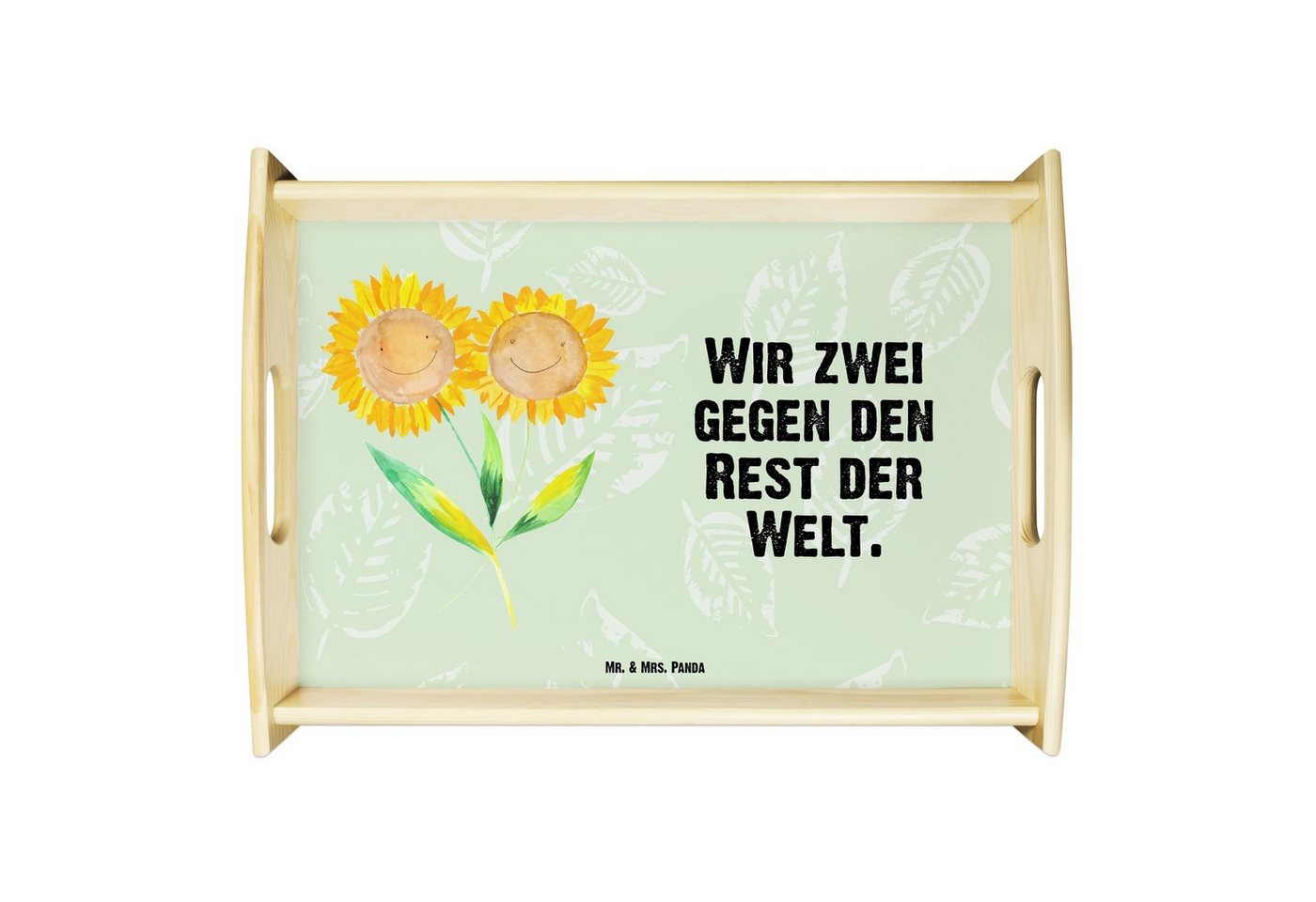 Mr. & Mrs. Panda Tablett Blume Sonnenblume - Blattgrün - Geschenk, Holztablett, Küchentablett, Echtholz lasiert, (1-tlg), Kratzfeste Oberfläche von Mr. & Mrs. Panda