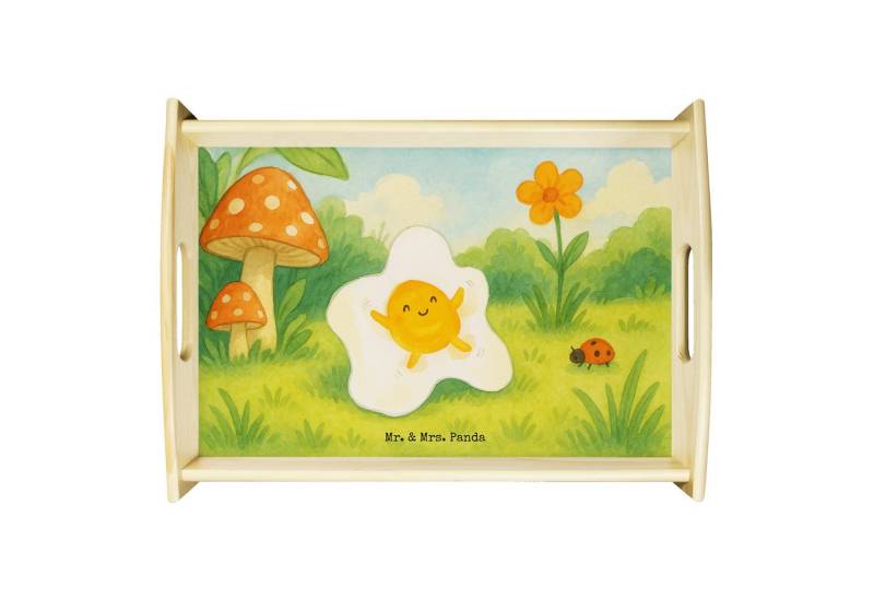 Mr. & Mrs. Panda Tablett Spiegelei Ei Design, sofatablett, Weiß, betttablett, getränketablett, Echtholz lasiert, (Packung, 1-tlg) von Mr. & Mrs. Panda