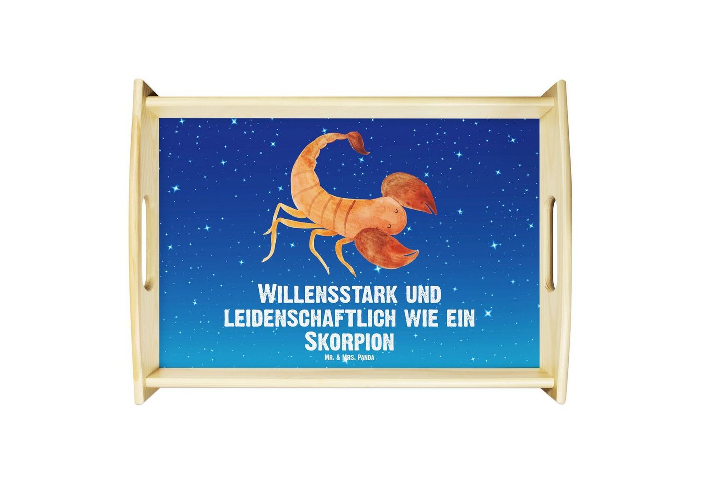 Mr. & Mrs. Panda Tablett Sternzeichen Skorpion - Sternenhimmel Blau - Geschenk, Astrologie, Ge, Echtholz lasiert, (1-tlg), Anti-Rutsch Pads von Mr. & Mrs. Panda