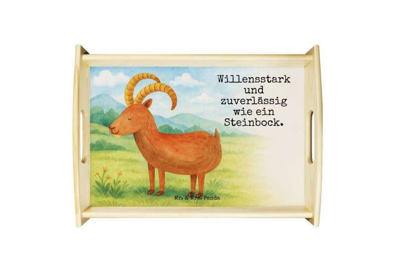 Mr. & Mrs. Panda Tablett Sternzeichen Steinbock Design, Serviertablett, Weiß, Frühstückstablet, Echtholz lasiert, (Packung, 1-tlg), Serviertablett Frühstückstablett Tablett von Mr. & Mrs. Panda
