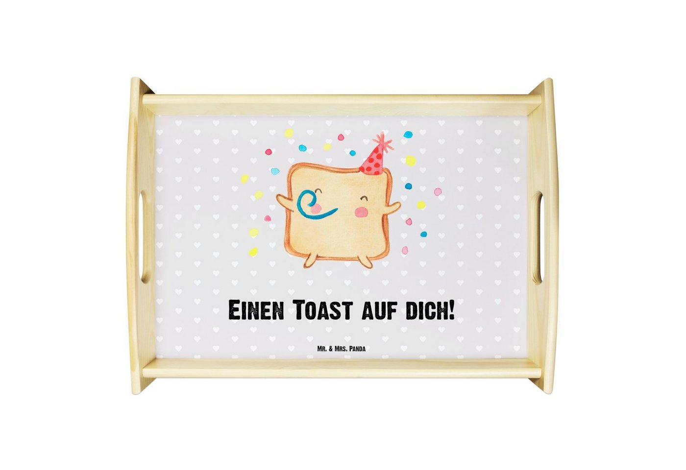 Mr. & Mrs. Panda Tablett Toast Party - Grau Pastell - Geschenk, für Männer, Holztablett, Ehefr, Echtholz lasiert, (1-tlg), Kratzfeste Oberfläche von Mr. & Mrs. Panda