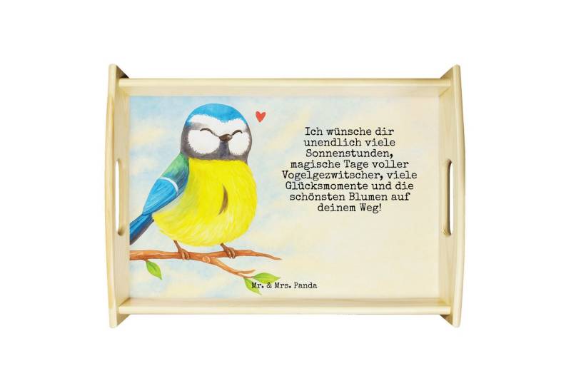 Mr. & Mrs. Panda Tablett Vogel Blaumeise Design, tablett aus holz, Weiß, Ostern, bett, Holztab, Echtholz lasiert, (Packung, 1-tlg) von Mr. & Mrs. Panda