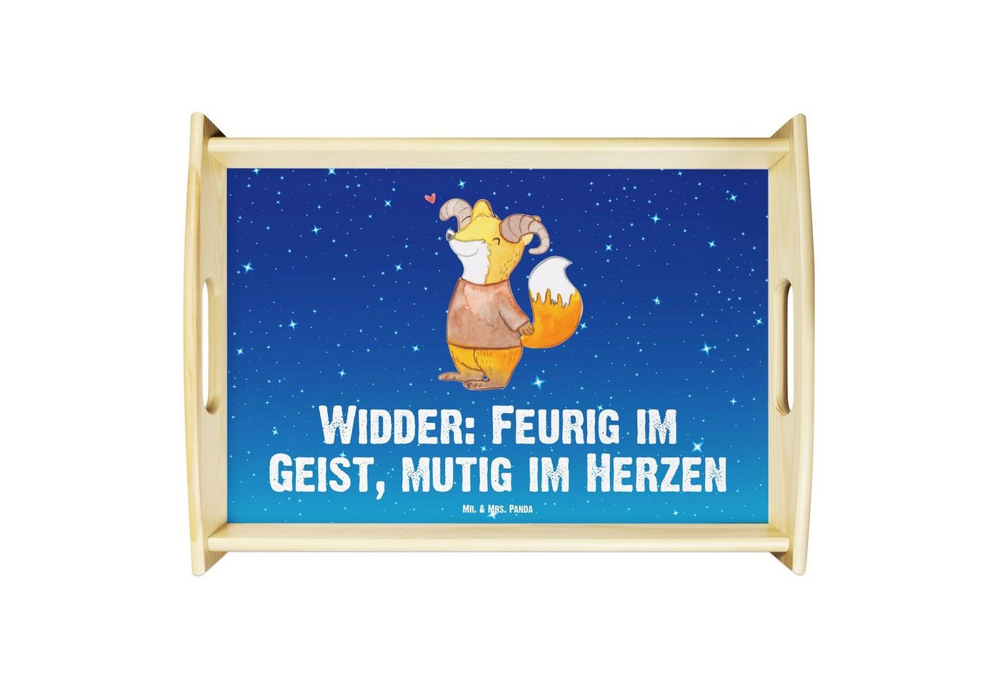 Mr. & Mrs. Panda Tablett Widder Astologie - Sternenhimmel Blau - Geschenk, Holztablett, Küchen, Echtholz lasiert, (1-tlg), Kratzfeste Oberfläche von Mr. & Mrs. Panda